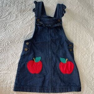 Denim Overalls Dress Apple Decal Girls 4 First Day of School Dress Isaac Mizrahi